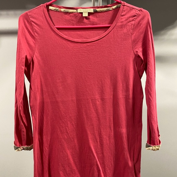 Burberry Brit Red Nova Plaid Longsleeve Tee Shirt Top Blouse Cotton Scoop Neck M - Picture 5 of 8
